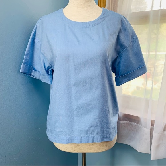 J. Crew Cotton Oxford Short Sleeve Cropped Top - Picture 2 of 8